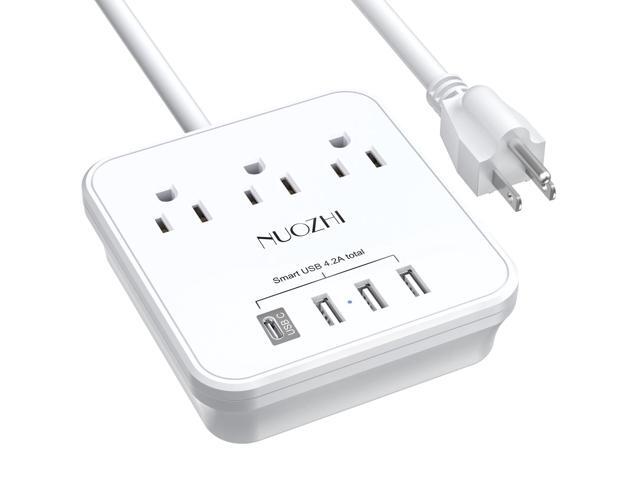 6 Ft Power Strip with 3 Outlets and 4 USB Ports(1 USB C), Non Surge Protector for Cruise Ship, Travel, Home Office, ETL Listed, White