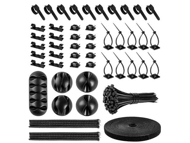 Cable Management Organizer Kit 2 Cable Sleeve Split with 41 Self Adhesive Cable Clips Holder, 10pcs and 2 Roll Self Adhesive tie and 100 Fastening...