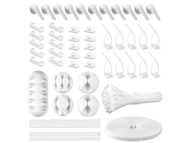 Cable Management Organizer Kit, 2 Wire Sleeve Protector, 41 Self Adhesive Cable Clips Holder, 10pcs+2 Roll Reusable Cable Ties and 100 Cable Zip...