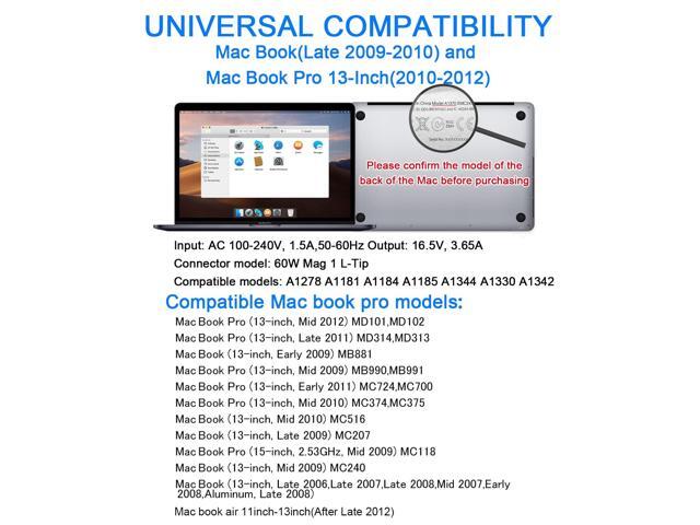 60W Power Adapter L-Tip Magnetic Connector Charger and Compatible with 13 Inch Before Mid 2012, Fast Charger for Old Laptop