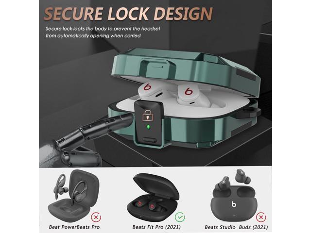 with Safety Lock Case for Earbuds, Carbon Fiber Material Shock-Absorbing Hard Shell Earbuds Case Cover with Keychain/Storage Box/Cleaning Kit - Green