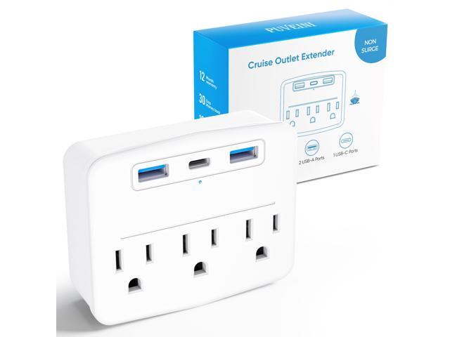 Power Strip Foldable Plug Non Surge Protector with USB C Outlets 3.4A Total, Cruise Ship Essentials, 2 Prong to 3 Prong Outlet Adapter, Japan Plug...