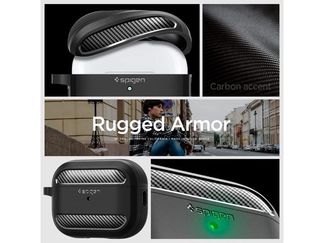 Rugged Armor Designed for AirPods Pro 2nd Generation Case 2022/2023 (USB-C/Lightning Cable) Cover with Carabiner - Matte Black
