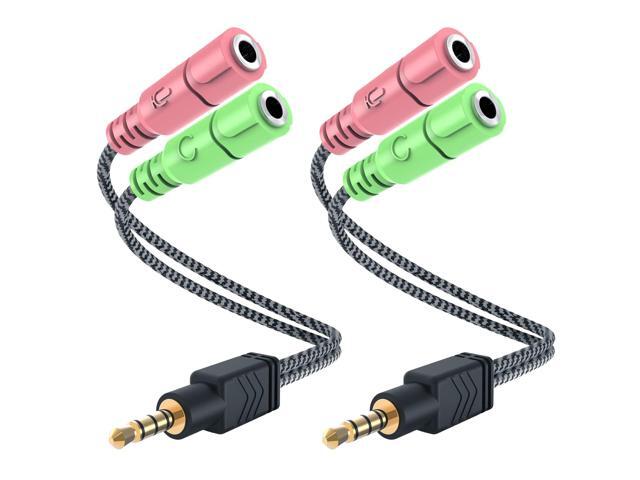 Headphone Mic Splitter [2 Pack] 3.5mm Headset Adapter 2 TRS Female to TRRS Male CTIA Stereo Audio Mic Jack Y Splitter for Dual-Plug Gaming Headset...