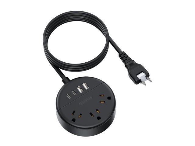 2 Prong Power Strip, 1875W 2 Prong to 3 Prong Outlet Adapter, 2 Prong Extension Cord 5 ft, Rotating Plug, Wall Mount, 3 Outlet 2 USB A+2 USB C, Two...