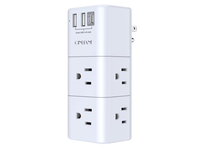 USB Outlet Extender Surge Protector - Rotating Plug, 3-Sided Swivel Power Strip, 6 AC Spaced Outlet Splitter and 3 USB Ports (1 USB C) for Travel,...