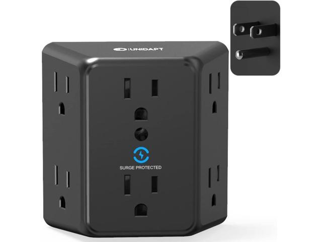 Multi Plug 6 Outlet Extender, Surge Protector Wall Splitter, 900J Power Strip 3 Side Wide Spaced Adapter Multiple Charger Expander, Mountable Wall...