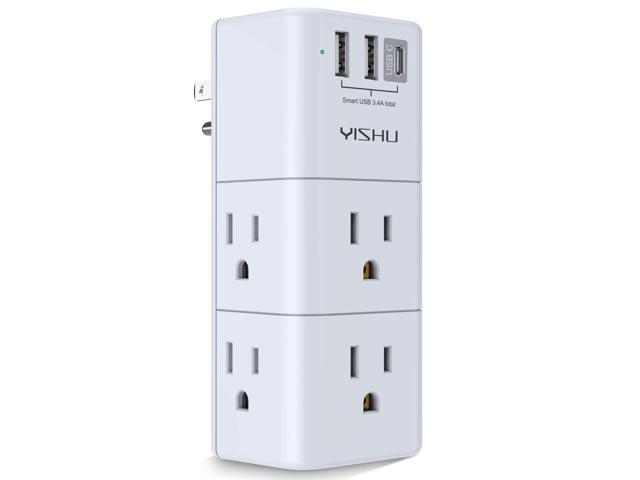 USB Multi Plug Outlet Extender - Surge Protector with Rotating Plug, 6 AC Plug Extender with 3 USB Ports, 3-Sided Swivel Power Strip Best Ideal...
