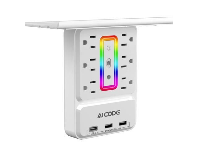 Outlet Shelf, Wall Outlet Extender Surge Protector with Nightlight, 6 Outlets with 3 USB Ports (1 USB C) Plug Expander Charger Shelf with Storage...