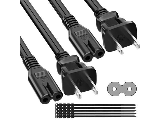 2 Prong Power Cord 6 FT (2-Pack), Non-Polarized AC Power Replacement Supply Cable, 7A, 125V, ETL Compatible, Xbox, Laptop, Printer, C7 to 1-15P,...