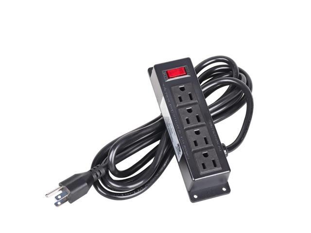 Power Strip with 4 Outlet, Wall Mount Under Desk Power Strip with 10ft Cord, Flat Plug Power Socket for Home, Office, Industrial, Black