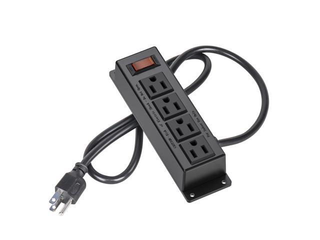 Wall Mount Power Outlet Strip, 4 Outlet Mountable Power Strip with Switch, 3ft Cord Under Desk Power Strip for Office/Industrial/Home, Flat Plug