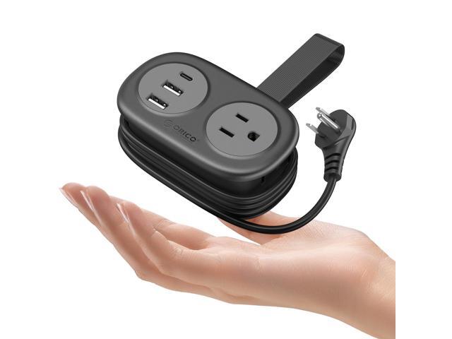 Pocket Power Strip for Travel, 5 in 1 Extension Cord with 2 AC Outlets 2 USB-A and 1 USB-C Ports, 3.7 ft Flat Plug Wrapped Around Power Strip for...