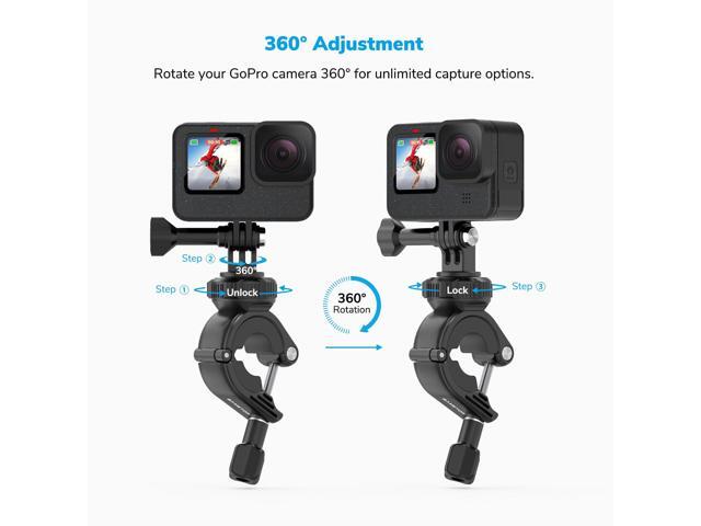Handlebar Pole Mount Motorcycle Clamp Mount Compatible with Action Cameras - 360 Degree Rotation