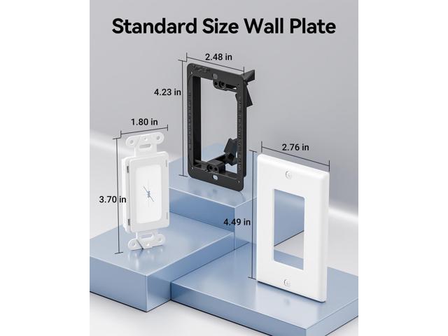 Wall Plate Cable Pass Through with Mounting Bracket, Single Gang Flexible Rubber Opening Cable Outlet Cover for Low Voltage Cables, Wall Mount TV,...