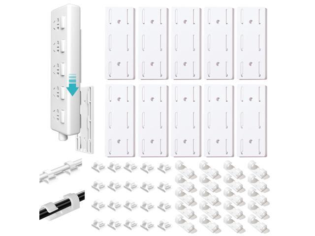 Adhesive Punch-Free Socket Holder, 10Pcs Power Strip Holder and 40Pcs Cable Clips Kit, Self-Adhesive Power Strip Holder Wall Mount-Space-Saving and...