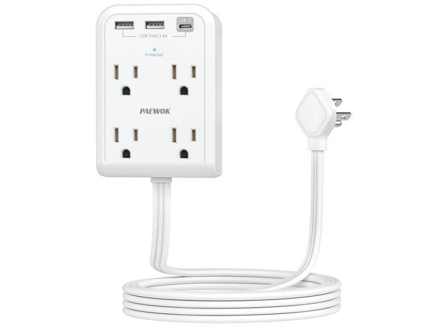 Power Strip, Outlet Extender Stick with USB C Ports, 4 Outlet 3 USB, Extension Cord Flat Wall Plug 6 FT, Home Office Dorm Room Essentials, White