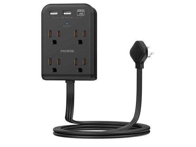 Flat Multi Plug Extender with 3 USB Wall Charger(1 Type C), 4 Outlet Wall Adapter, 4 ft Thin Extension Cord, Flat Plug Surge Protector Power Strip...