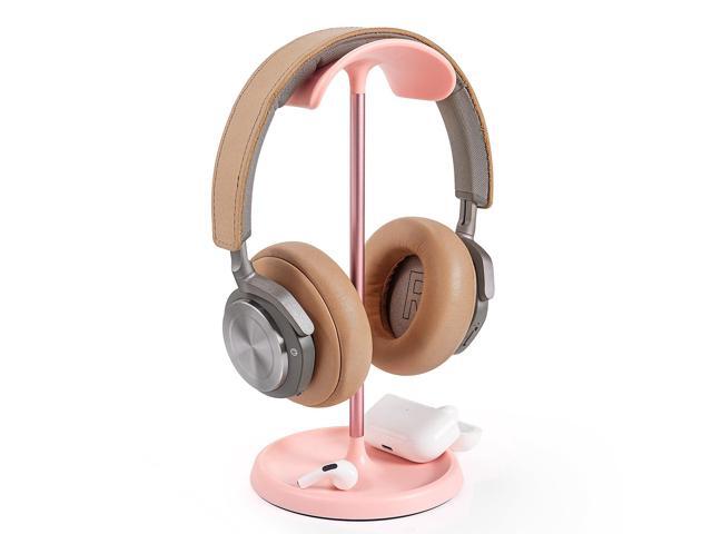 Headphone Stand, Curved Headset Stand with Storage Tray, Heavy Base Gaming Headset Holder for AirPods, and More (Pink)