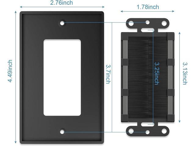 (4 Pack) Brush Wall Plate with Low Voltage Mounting Bracket, Cable Pass Through Insert for Wires, Single Gang Cable Access Strap, Wall Socket for...