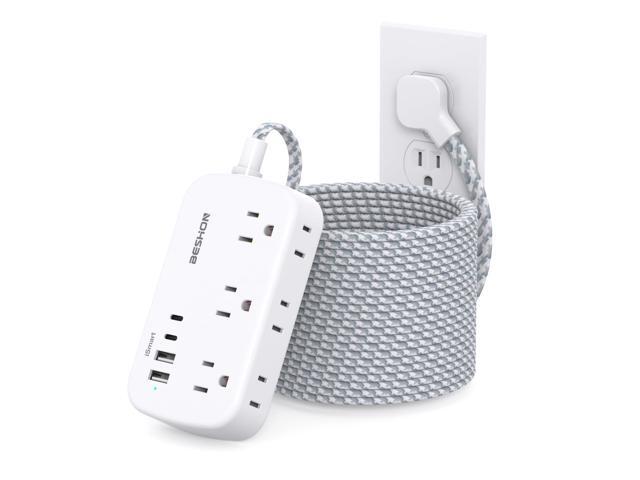 Extension Cord 25 Ft, Flat Plug Power Strip with 6 Outlets with 4 USB Ports(2 USB C), Wall Mount Charging Station, No Surge Protector for Home...