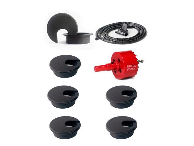 6 Pack Desk Grommet 2 Inch (50 mm) Bi-Metal Hole Saw Kit with Cord Wrap Coiled Tube Management, 2 m Cable Sleeve Organizer with Table Hole Cover