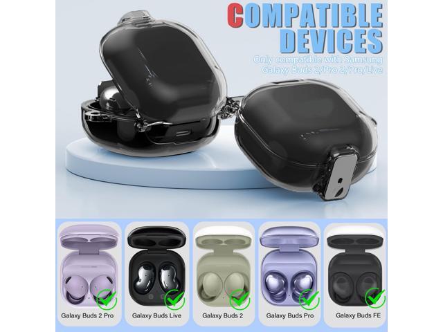 Galaxy Buds Case with Safety Lock - Clear Protector & 3-in-1 Cleaner Kit, Anti-Lost Keychain & Silicone Wrist Strap (Black)