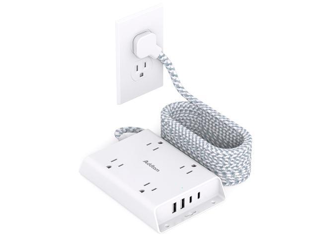 Power Strip 10 ft, Flat Plug Extension Cord with 4 USB Wall Charger(2 USB C Port), 4 Widely Outlets Desk Charging Station, Home Office and College...