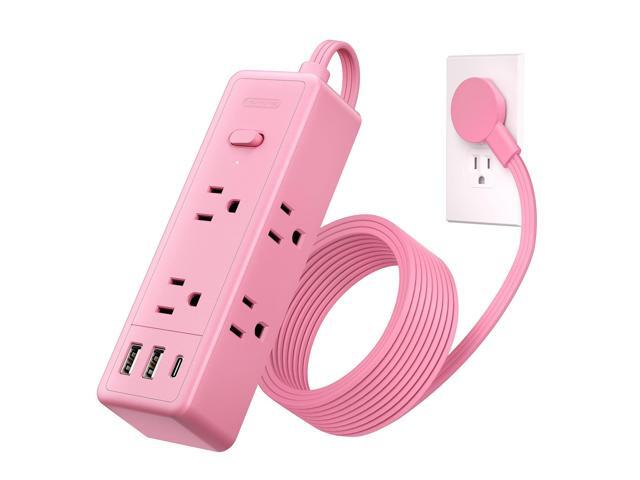 Pink Extension Cord 5 ft, 1080 Joules Surge Protector Power Strip, Flat Plug Extension Cord with 6 Widely Outlets 3 USB (1 USB C), Power Strip Long...