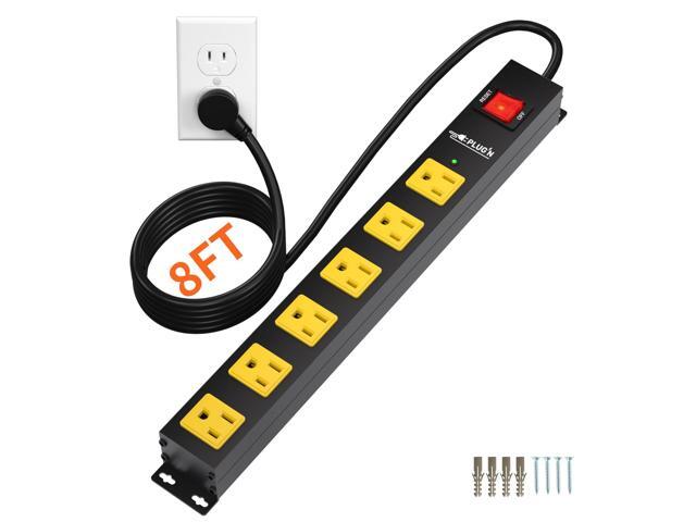 Power Strip 2700J Surge Protector, Heavy Duty Power Strips with 8FT Long Cord and Flat Plug, Wall Mountable Metal 6 Outlet Strip for Desk, Garage,...