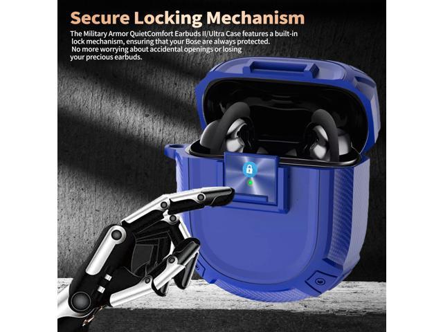 for QuietComfort Earbuds II (2022) / Ultra (2023) Case Cover with Lock Clip & Cleaner kit Pen, Rugged Shockproof Protective Hard Skin with Carabiner...