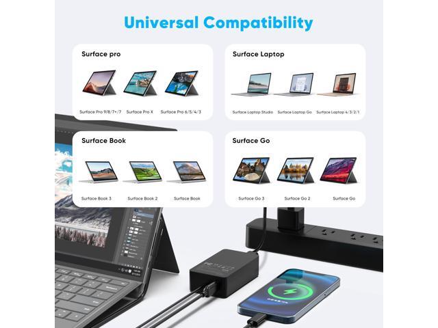 65W Charger Compatible with Surface 10,9,8,7+,7,6,5,4,3,X, Windows 6,5,4,3,2,1,Studio, Go 3,2,1, Book 3,2,1, Support 44W 36W Laptop 10FT Power Cord