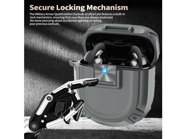 for QuietComfort Earbuds II (2022) / Ultra (2023) Case Cover with Lock Clip & Cleaner kit Pen, Rugged Shockproof Protective Hard Skin with Carabiner...