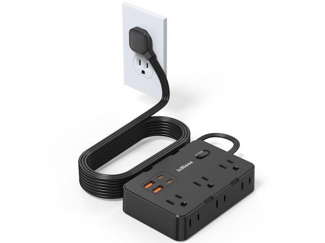Flat Plug Power Strip Surge Protector, 5ft Ultra Thin Extension Cord with 4 USB Wall Charger(2 USB C Port), 6 Widely-Spaced Outlets Power Strip...