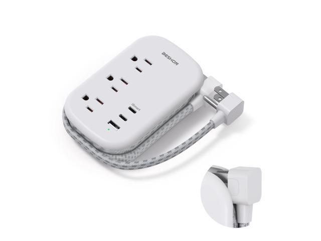 USB C Travel Power Strip, Ultra Flat Extension Cord, Flat Plug Power Strip, 3 Outlets with 3 USB Ports(2 USB C), 3.2ft Wrapped Around Extension...