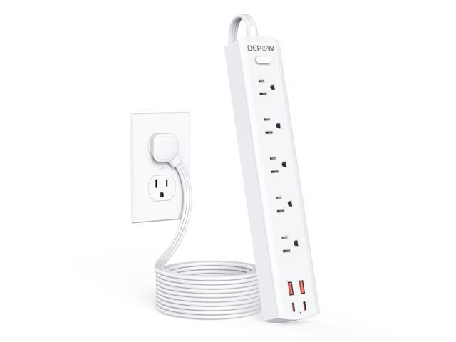 Surge Protector with 5 AC Outlets (1625W/13A), 4 USB Ports (2 USB C), 5 Ft Ultra Thin Extension Cord, Low Profile Flat Plug, 1700 Joules, Wall...