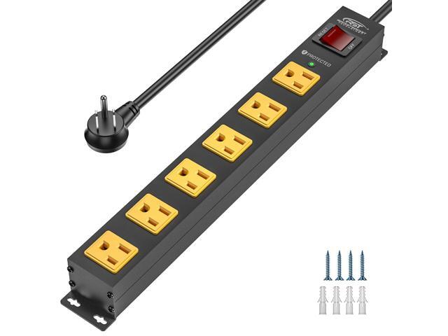 6 Outlet Surge Protector Power Strip 2100J with Switch, 15A/1875W Metal Heavy Duty Power Strip, Wide Spaced Wall Mount Power Bar for Garage...