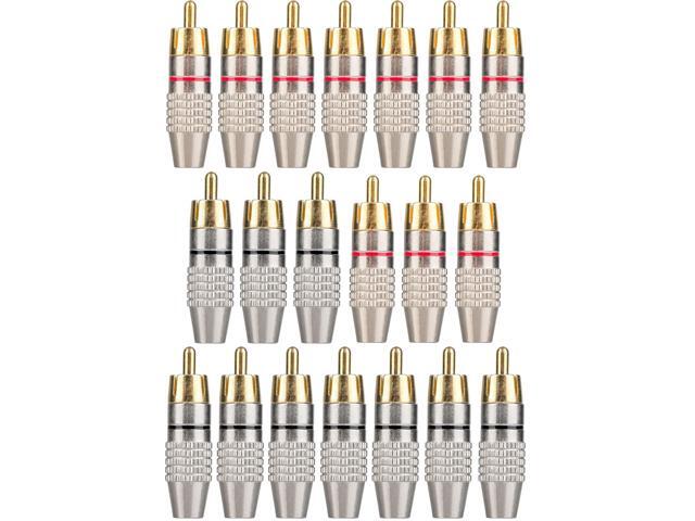 20Pack RCA Male Plug Solder, Gold Audio Video Cable Adapter Connector for Speaker Wire Wall Plate Home Theater Audio Video Receiver Amplifiers and...