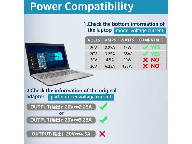 65w 20V 3.25A Ac Charger fit for IdeaPad 3 5 Flex 4 5 6 1470 1480 1570, Ideapad 110 110s 310 320 330 330s 520 530s 710s S145 Yoga 720 710 330...