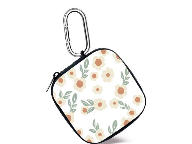 Earbud Case, Headphone Organizer Earbud Storage Bag, Hard EVA Shockproof Cover Carrying Case with Carabiner Clip (Small Flower)