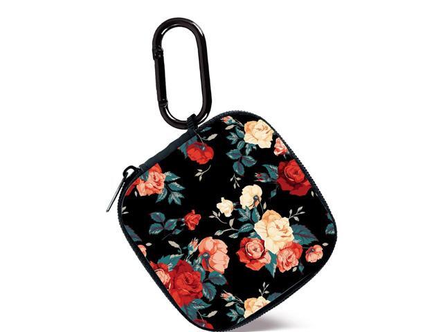 Earbud Case, Headphone Organizer Earbud Storage Bag, Hard EVA Shockproof Cover Carrying Case with Carabiner Clip Compatible with Galaxy (Vintage Rose)