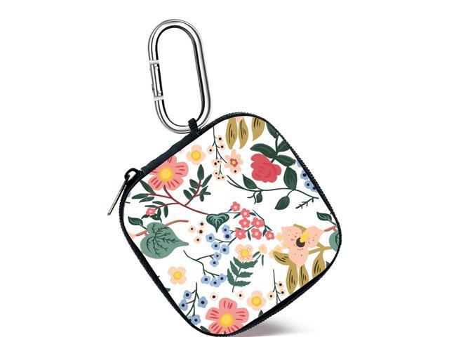Earbud Case, Headphone Organizer Earbud Storage Bag, Hard EVA Shockproof Cover Carrying Case with Carabiner Clip (Flower)