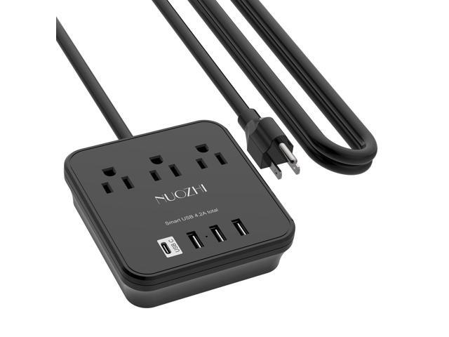 Essentials, 10 Ft Power Strip with 3 Outlets and 4 USB Ports (1 USB C), Non Surge Protector for Cruise Ship, Travel, Home Office, ETL Listed, Black