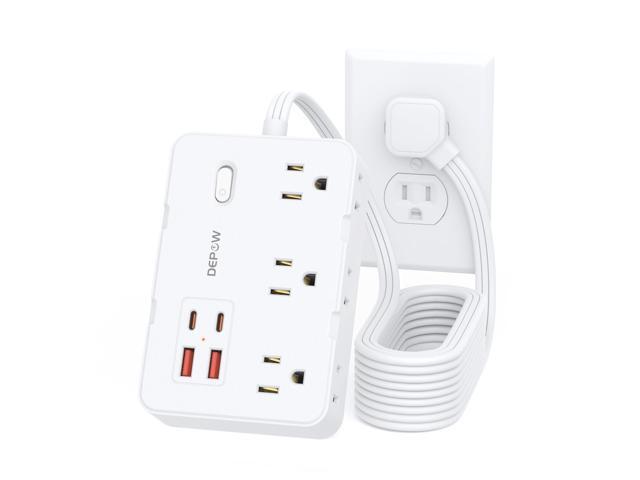 Power Strip with Flat Plug, 10 FT Extension Cord with 6 AC Outlets 4 USB Ports(2 USB-C), 1050J Surge Protection, Wall Mountable Charging Station...