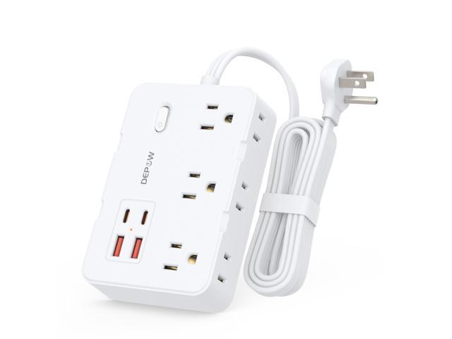 Power Strip with Flat Plug, 5 FT Extension Cord with 6 AC Outlets 4 USB Ports (2 USB-C), 1050J Surge Protection, Wall Mountable Charging Station...