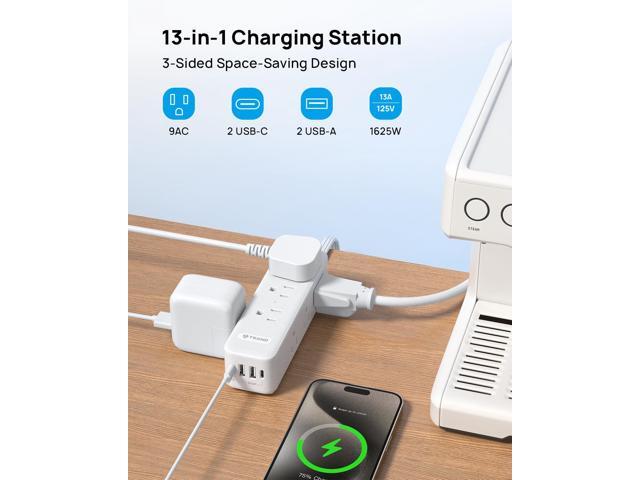 Surge Protector Power Strip: 9 Widely Spaced AC Outlets with 20W USB C Charger Power Strip, 15ft Flat Plug Extension Cord, Wall Mount, Desk...
