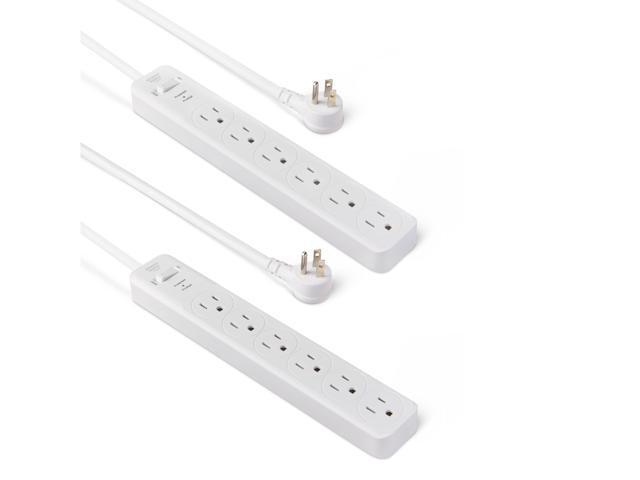 Rectangle 6-Outlet Surge Protector Power Strip with Circuit Breaker, 600 Joule, 2ft Cord, White, 2-Pack