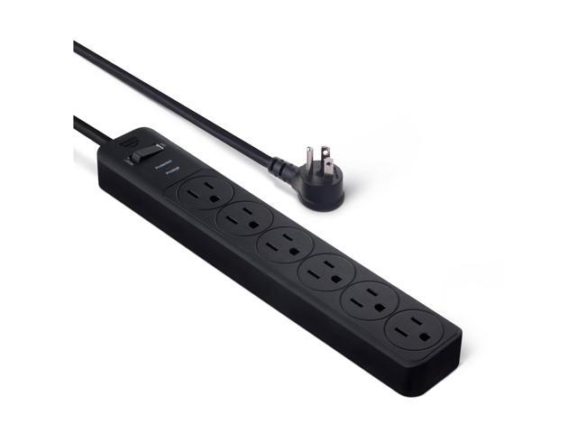 Surge Protector Power Strip, 6-Outlet, 790 Joules, 6ft Extension Cord, Black