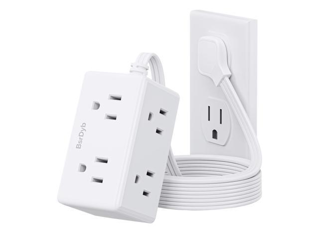 5Ft Flat Plug Small Power Strip,3-Side White Extension Cord with 6 Wide Outlets Extender,No Surge Protector,Cruise Ship Essentials,Multi Plug for...