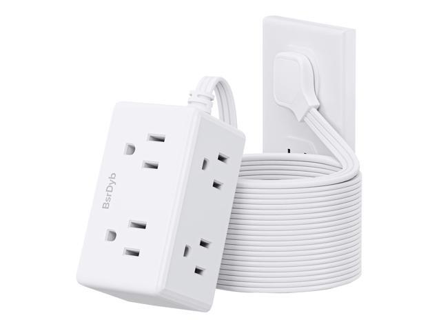 15Ft Flat Plug Small Power Strip, 3-Side White Extension Cord with 6 Wide Outlets Extender, No Surge Protector, Cruise Ship Essentials, Multi Plug...
